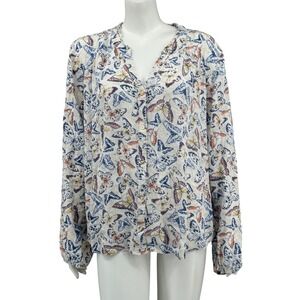 Kate & Sam Top Womens 2XL Ivory Butterfly Long Sleeve Button Up Boho Summer Work